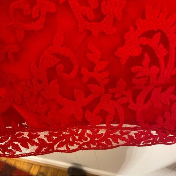 Tadashi Shoji Embroidered Banded Lace Cocktail Dress Flame Red Bateau Neck (10) - Picture 6 of 8